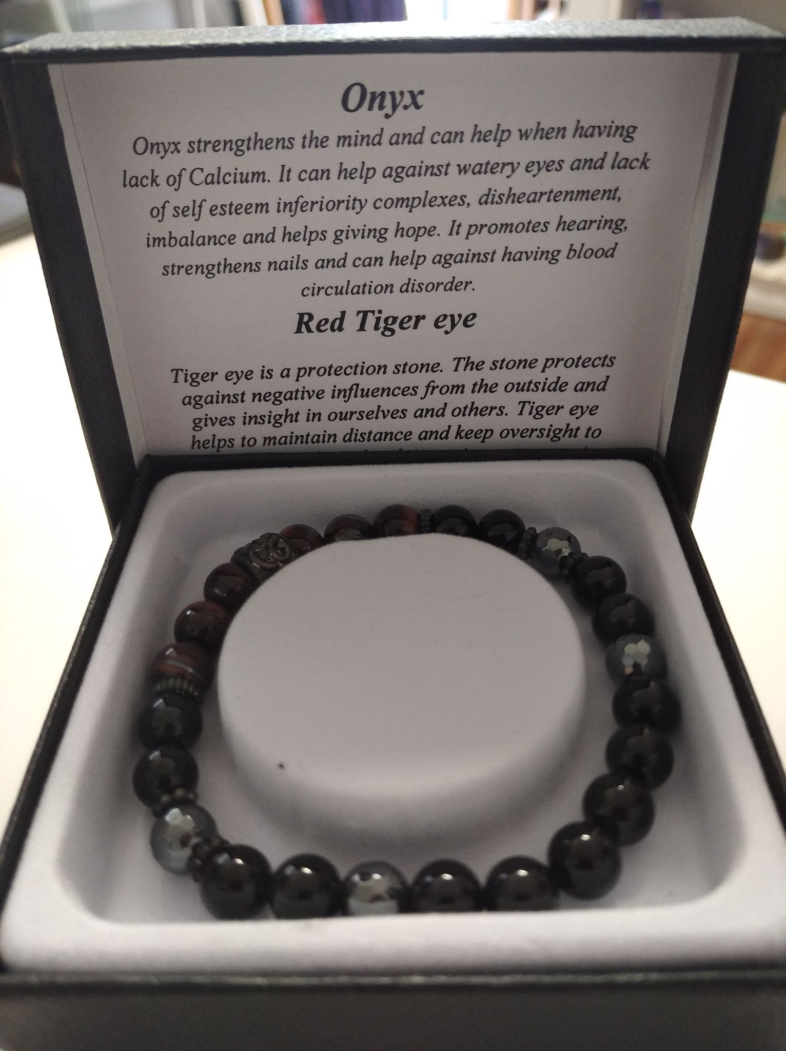 Onyx and Red Tiger Eye Boxed beaded bracelets